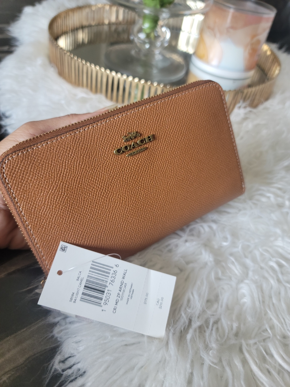 COACH Leather Zip Around Wallet - Saddle Brown